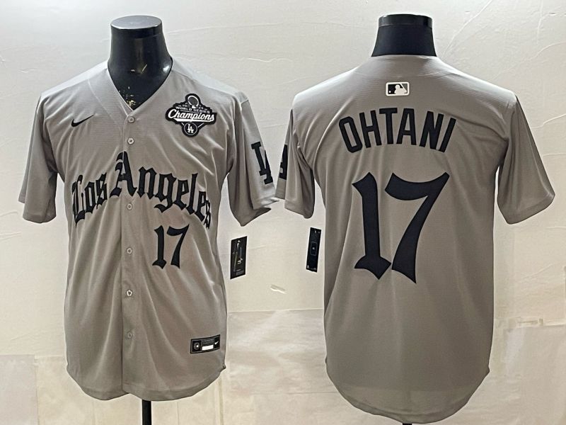Men 2026 Los Angeles Dodgers #17 Ohtani Grey Five generations Nike MLB Jersey style 008->los angeles dodgers->MLB Jersey